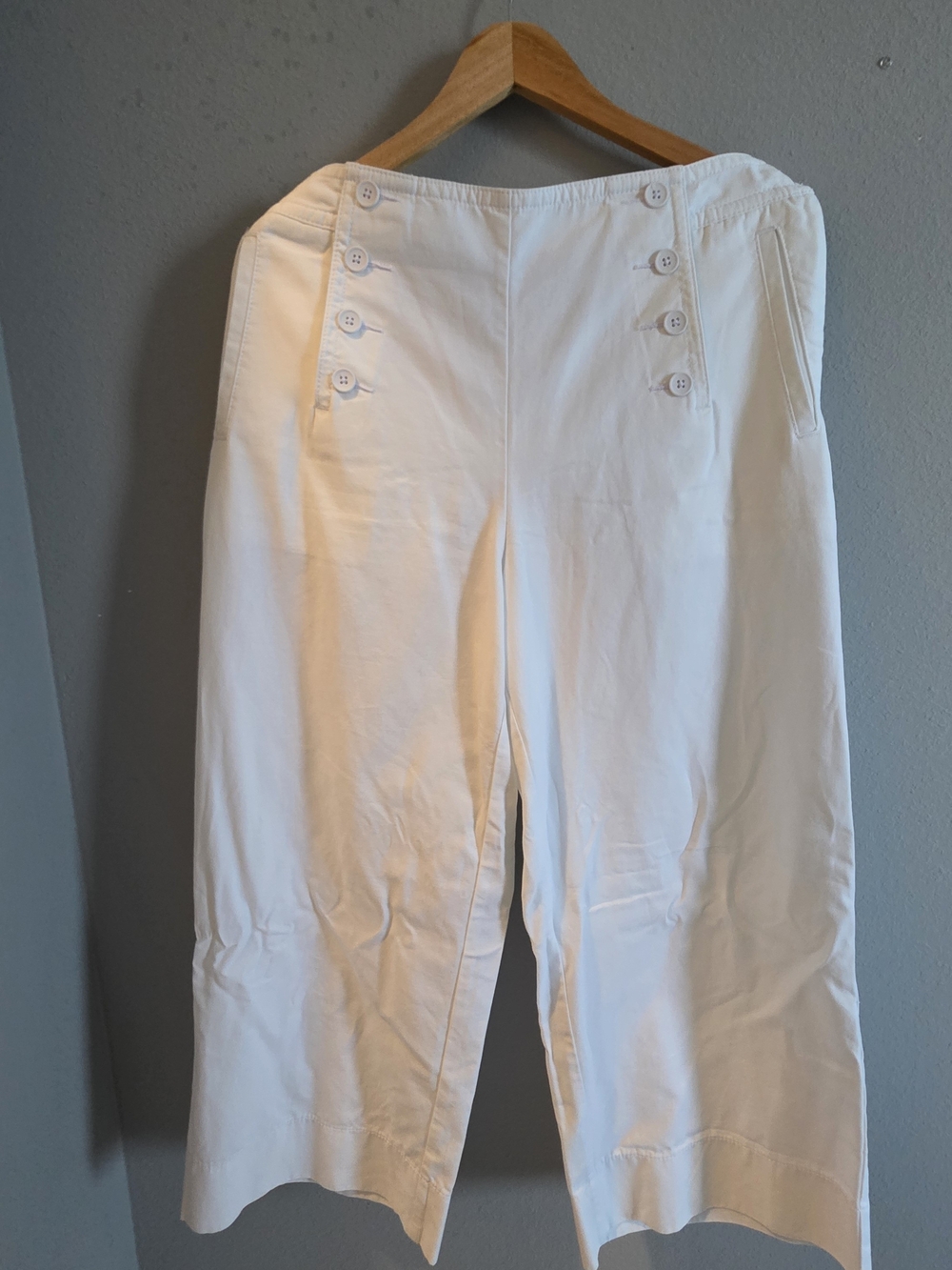 Talbots White Wide-Leg Sailor Pants with Button Detail